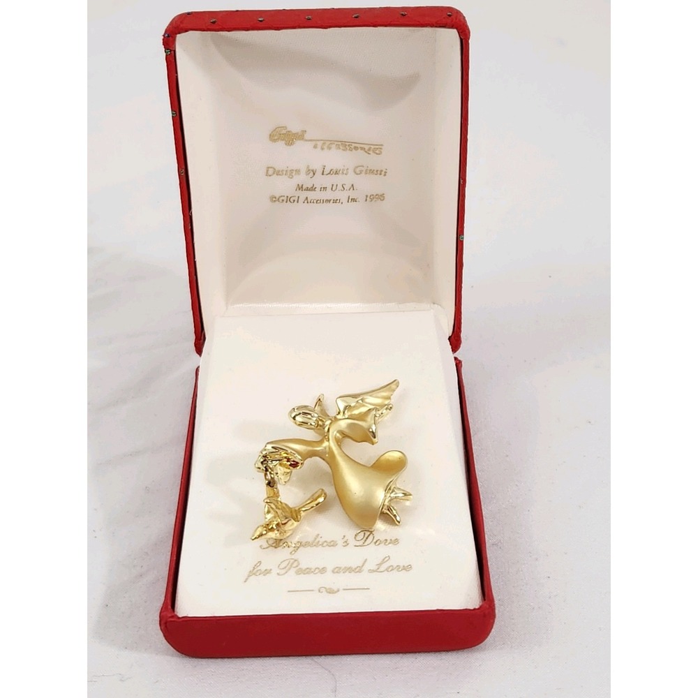 Louis Giusti GIGI Accessories Angelicas Dove Gold Tone Pin Brooch Vintage 1996